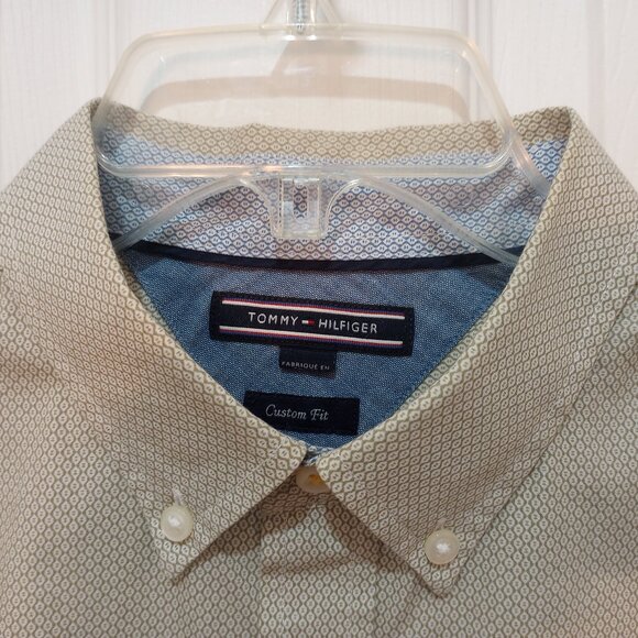 Tommy Hilfiger Neutral Beige Microprint Button Down Shirt sz L 100% Cotton - Picture 4 of 11